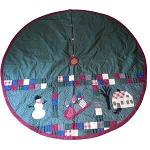 House Hatten Patchwork Farmhouse Cottage Calico Snowman Christmas 56" Tree Skirt